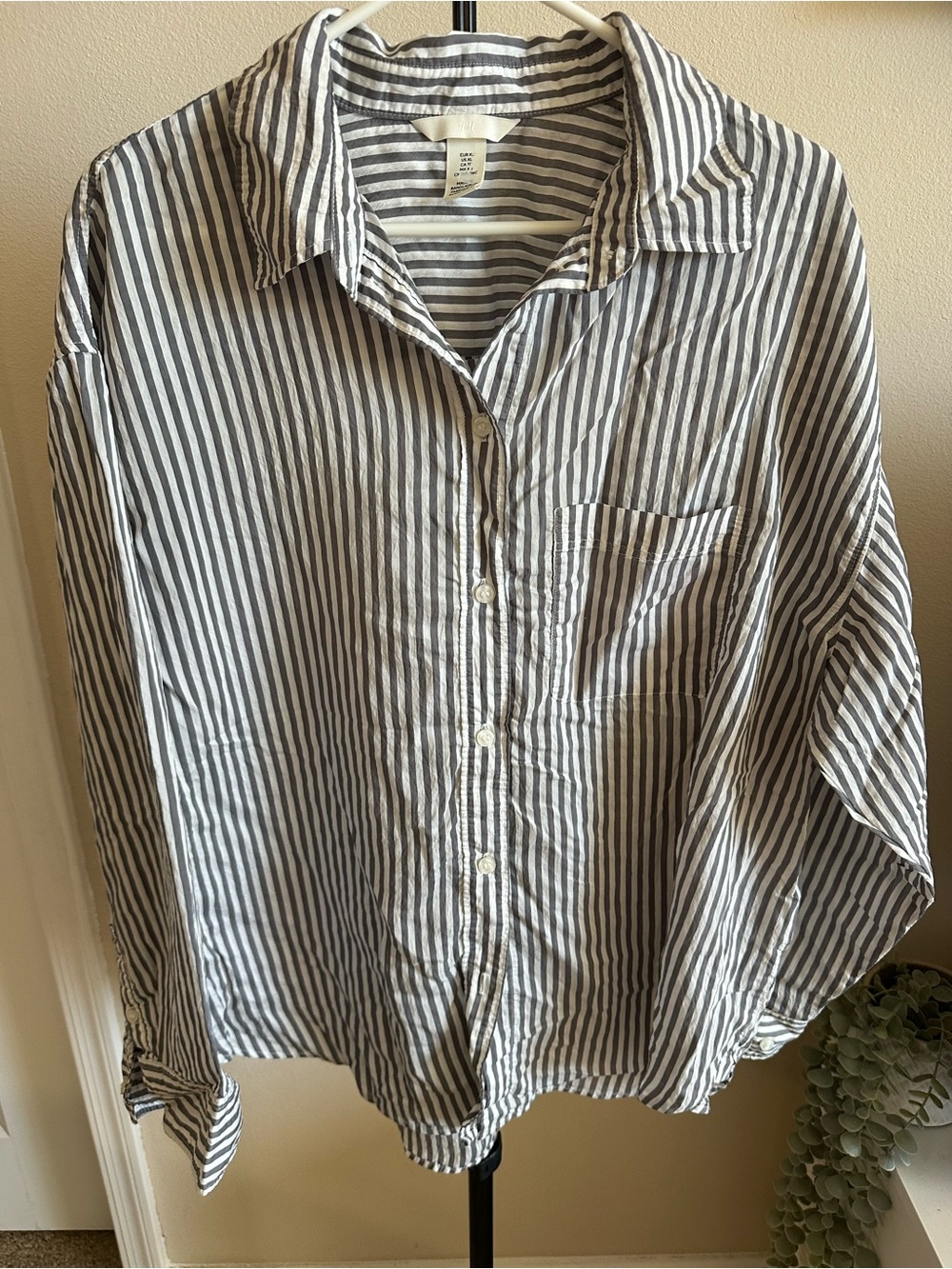 H&M Vertical Stripe Button-Down Shirt - Gray & White